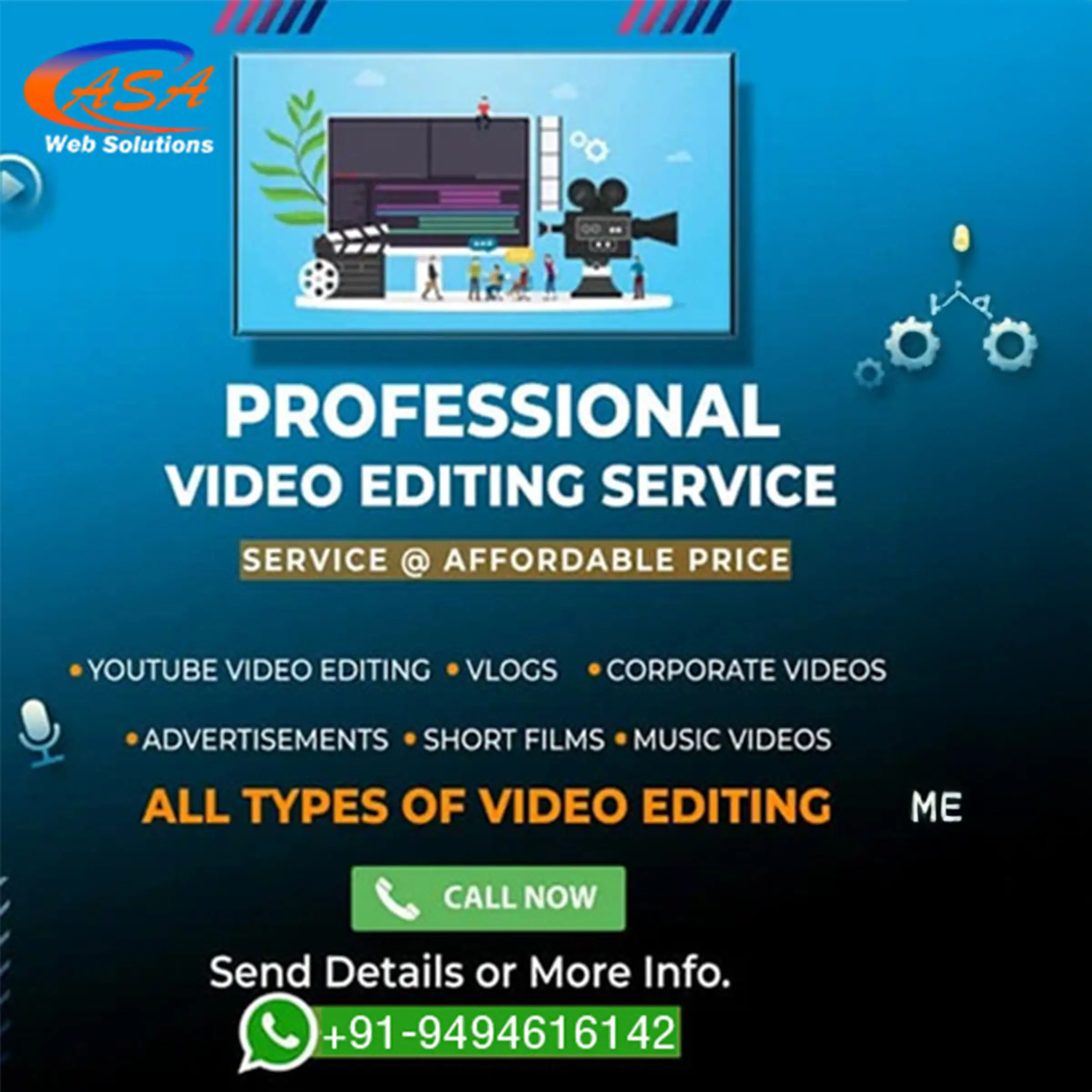 ASA Web Solutions – Professional Video Editing Services for YouTube, Corporate, Ads, Short Films & More.